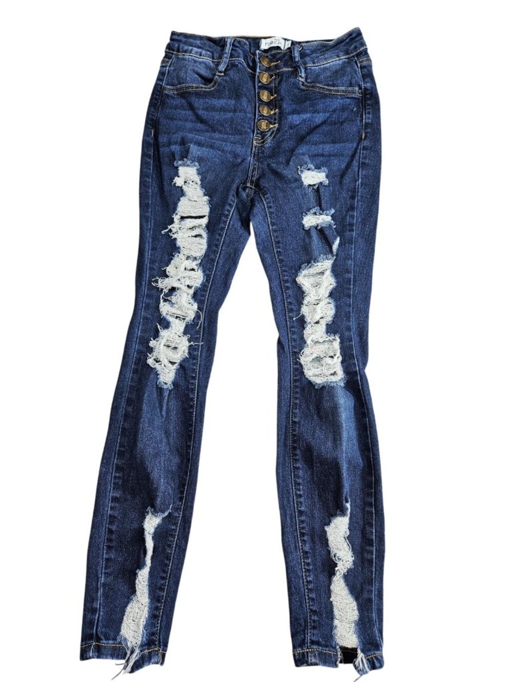 Rue21 High Rise Skinny Jeans Juniors 2 Blue Med Wash Distressed Button Fly